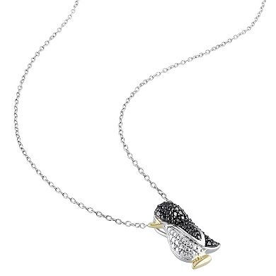 Stella Grace 2-Tone Silver Black Diamond Accent Penguin Pendant Necklace