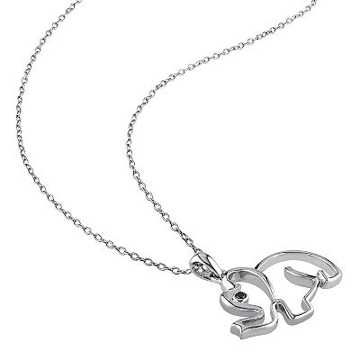Stella Grace Sterling Silver Black Diamond Accent Elephant Pendant Necklace