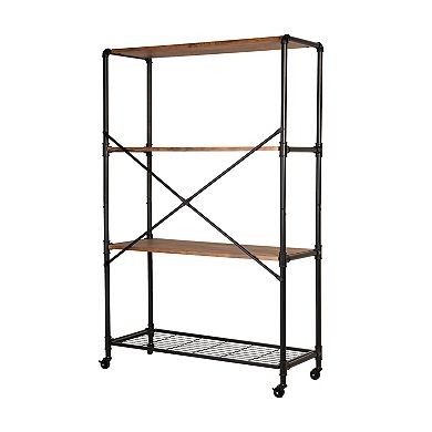 Honey-Can-Do 4-Tier Industrial Rolling Bookshelf With Wheels