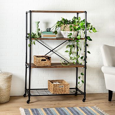 Honey-Can-Do 4-Tier Industrial Rolling Bookshelf With Wheels