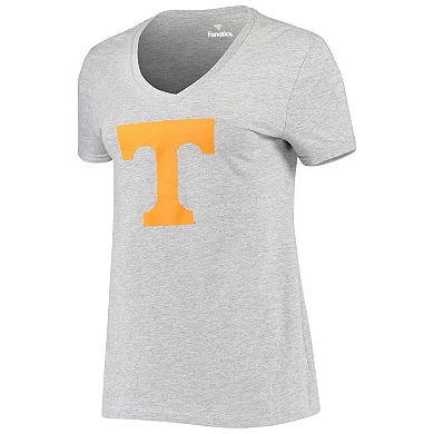 Women's Fanatics Branded Heathered Gray Tennessee Volunteers Primary Logo V-Neck T-Shirt