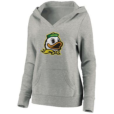 Women's Fanatics Branded Heather Gray Oregon Ducks Primary Logo V-Neck Pullover Hoodie