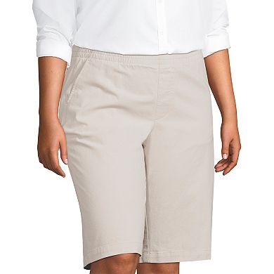 Plus Size Lands' End Midrise Pull-On Twill Bermuda Shorts