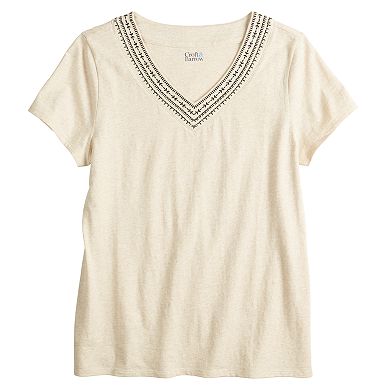 Women's Croft & Barrow® Embroidered V-Neck Top