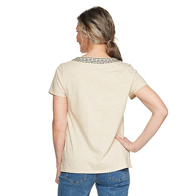 Women's Croft & Barrow® Embroidered V-Neck Top