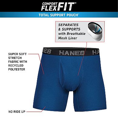 Men's Hanes 4-pack + 1 Bonus Ultimate Comfort Flex Fit Total Support Pouch™ Long-Leg Boxer Briefs