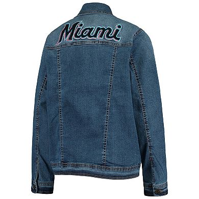 Youth Blue Miami Marlins Saved by Denim Tri-Blend Button-Up Jacket