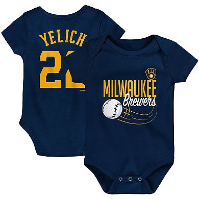 Newborn & Infant Christian Yelich Navy Milwaukee Brewers Slugger Name & Number Bodysuit