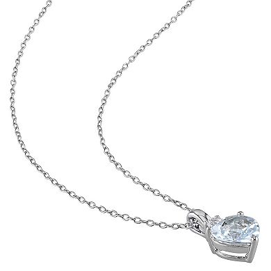 Stella Grace Sterling Silver Aquamarine & Lab-Created White Sapphire Heart Pendant Necklace
