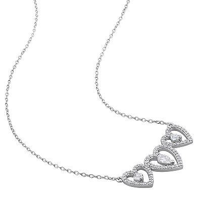 Stella Grace Sterling Silver White Topaz & 1/5 ct. T.W Diamond Triple Heart Necklace