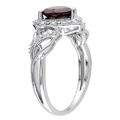 Stella Grace Sterling Silver Garnet & 1/10 Carat T.W. Diamond Open Heart Crossover Ring