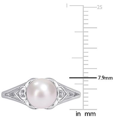 Stella Grace Sterling Silver Freshwater Cultured Pearl & Diamond Accent Split-Shank Ring
