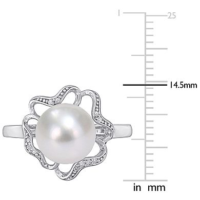 Stella Grace Sterling Silver Freshwater Cultured Pearl & Diamond Accent Flower Cocktail Ring