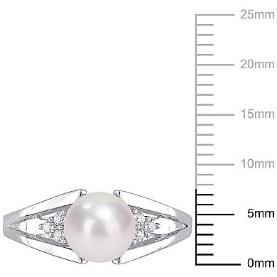 Stella Grace Sterling Silver Freshwater Cultured Pearl & Diamond Accent Split-Shank Ring