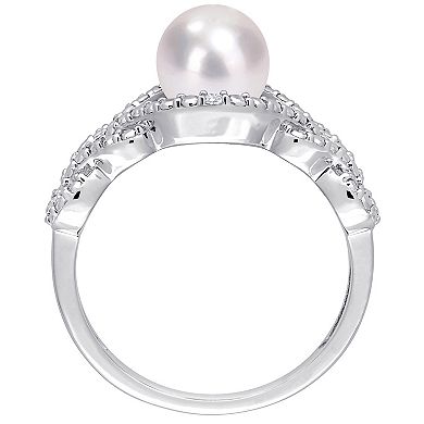 Stella Grace Sterling Silver Freshwater Cultured Pearl & Diamond Accent Infinity Ring
