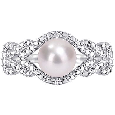 Stella Grace Sterling Silver Freshwater Cultured Pearl & Diamond Accent Infinity Ring