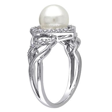 Stella Grace Sterling Silver Freshwater Cultured Pearl & Diamond Accent Heart Ring
