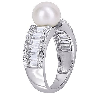 Stella Grace Sterling Silver Freshwater Cultured Pearl & Lab-Created White Sapphire Engagement Ring