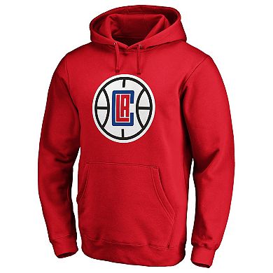 Men's Fanatics Branded Red LA Clippers Icon Primary Logo Fitted Pullover Hoodie