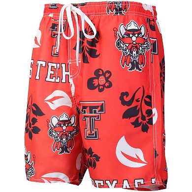 Men's Wes & Willy Red Texas Tech Red Raiders Floral Volley Logo Swim Trunks