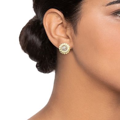 14k Gold Over Silver Cubic Zirconia Flower Stud Earrings