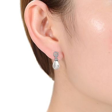 Sterling Silver Freshwater Cultured Pearl & Cubic Zirconia Drop Earrings