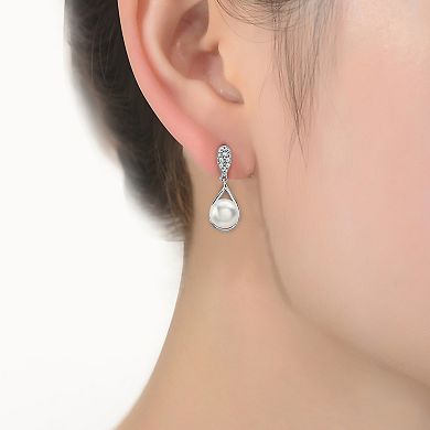Sterling Silver Freshwater Cultured Pearl & Cubic Zirconia Drop Earrings