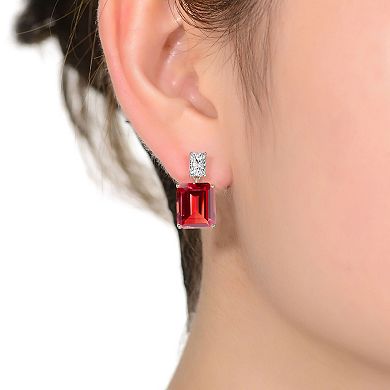 Sterling Silver Red Cubic Zirconia Drop Earrings