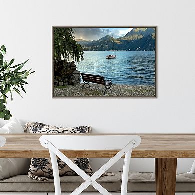 Amanti Art Lago Banco Sea Bench Italy Framed Canvas Wall Art