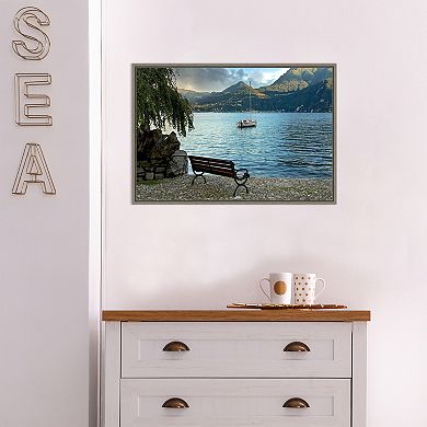 Amanti Art Lago Banco Sea Bench Italy Framed Canvas Wall Art