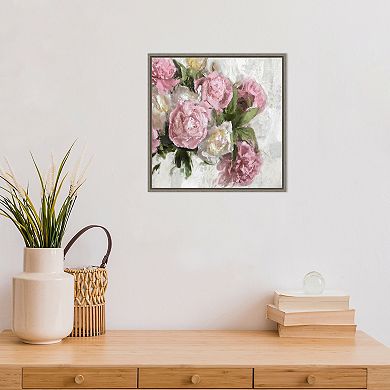 Amanti Art Floral Pink Peonies I Framed Canvas Wall Art
