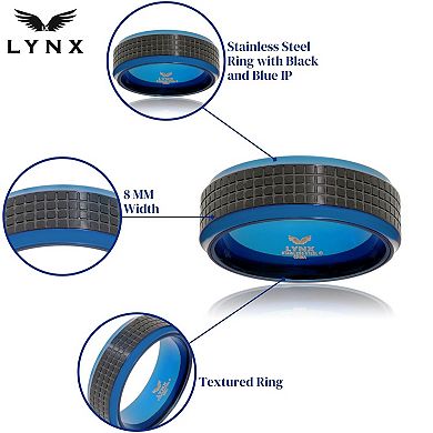 Men's LYNX Black & Blue Ion-Plated Stainless Steel Ring 