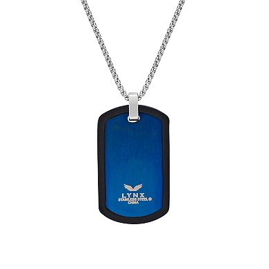 Men's LYNX Blue Ion-Plated Stainless Steel Cross Dog Tag Pendant Necklace 