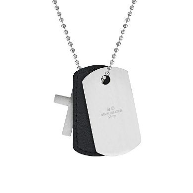 Men's LYNX Stainless Steel 3 Piece Dog Tag & Cross Pendant Necklace 