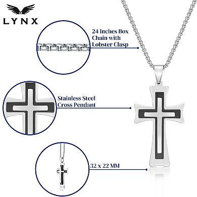 Men's LYNX Black Ion-Plated Stainless Steel 3 Layer Cross Pendant Necklace 