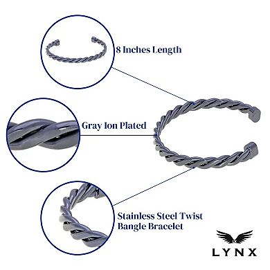 Men's LYNX Gray Ion-Plated Stainless Steel Cuff Bangle Bracelet