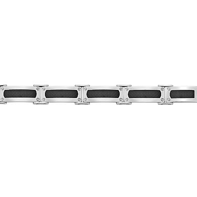 Men's LYNX Stainless Steel Black Carbon Fiber Link Bracelet 