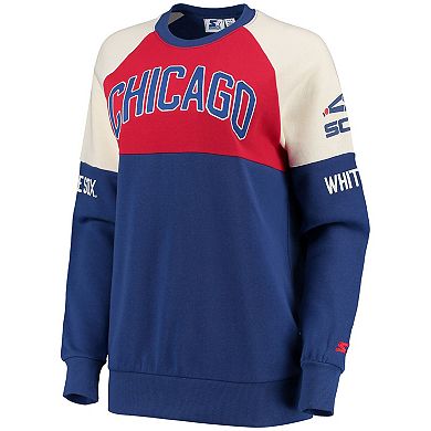 Women's Starter Red/Royal Chicago White Sox Baseline Raglan Historic Logo Pullover Sweatshirt