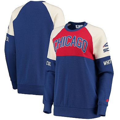 Women's Starter Red/Royal Chicago White Sox Baseline Raglan Historic Logo Pullover Sweatshirt