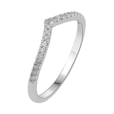 10k White Gold 1/8 Carat T.W. Diamond Chevron Stackable Ring