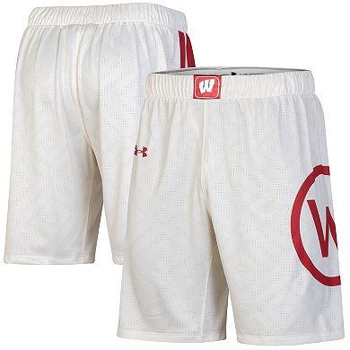 Men's Under Armour White Wisconsin Badgers Throwback College Replica Basketball Shorts