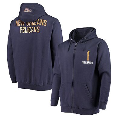 Men's Fanatics Branded Zion Williamson Navy New Orleans Pelicans Player Name & Number Full-Zip Hoodie Jacket