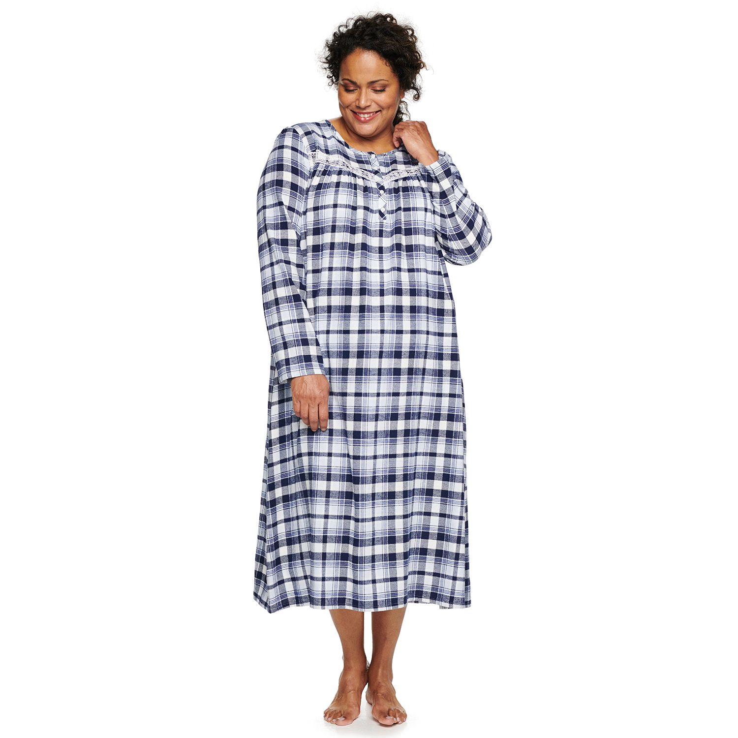 Women's Flannel Lounger Long Plaid Nightgown