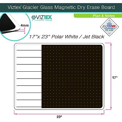 Viztex Glacier White & Black Plan & Grid Glass Dry Erase Board - 17" x 23"