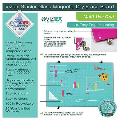 Viztex Glacier Black Multi-Purpose Grid Glass Dry Erase Board - 24" x 36"