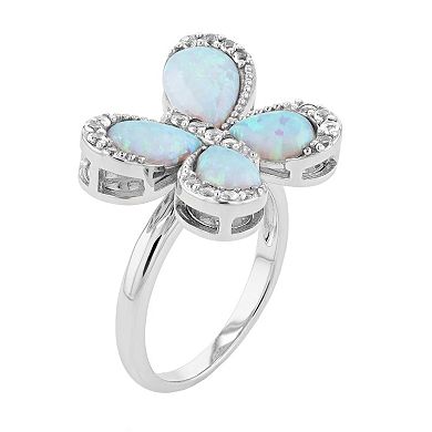 Sterling Silver Lab-Created Opal & White Topaz Butterfly Ring