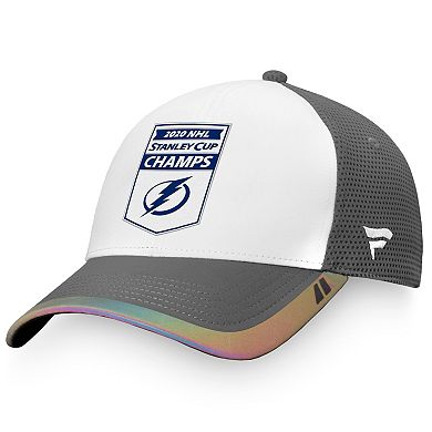 Men's Fanatics Branded White/Gray Tampa Bay Lightning 2020 NHL Stanley Cup Champs Banner Snapback Hat