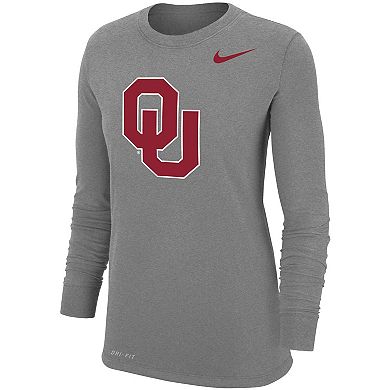 Women's Nike Heathered Gray Oklahoma Sooners Logo Performance Long Sleeve T-Shirt