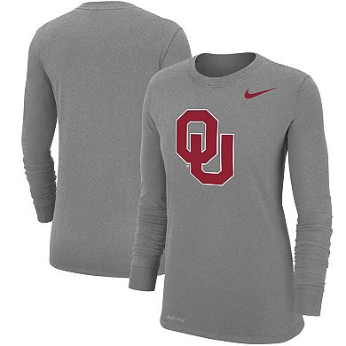 Women's Nike Heathered Gray Oklahoma Sooners Logo Performance Long Sleeve T-Shirt