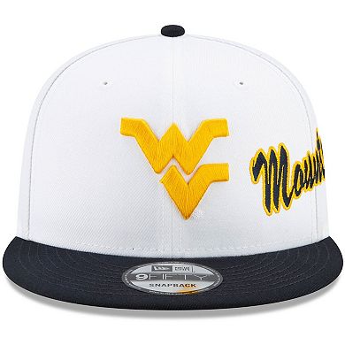 Men's New Era White/Navy West Virginia Mountaineers Two-Tone Side Script 9FIFTY Snapback Hat